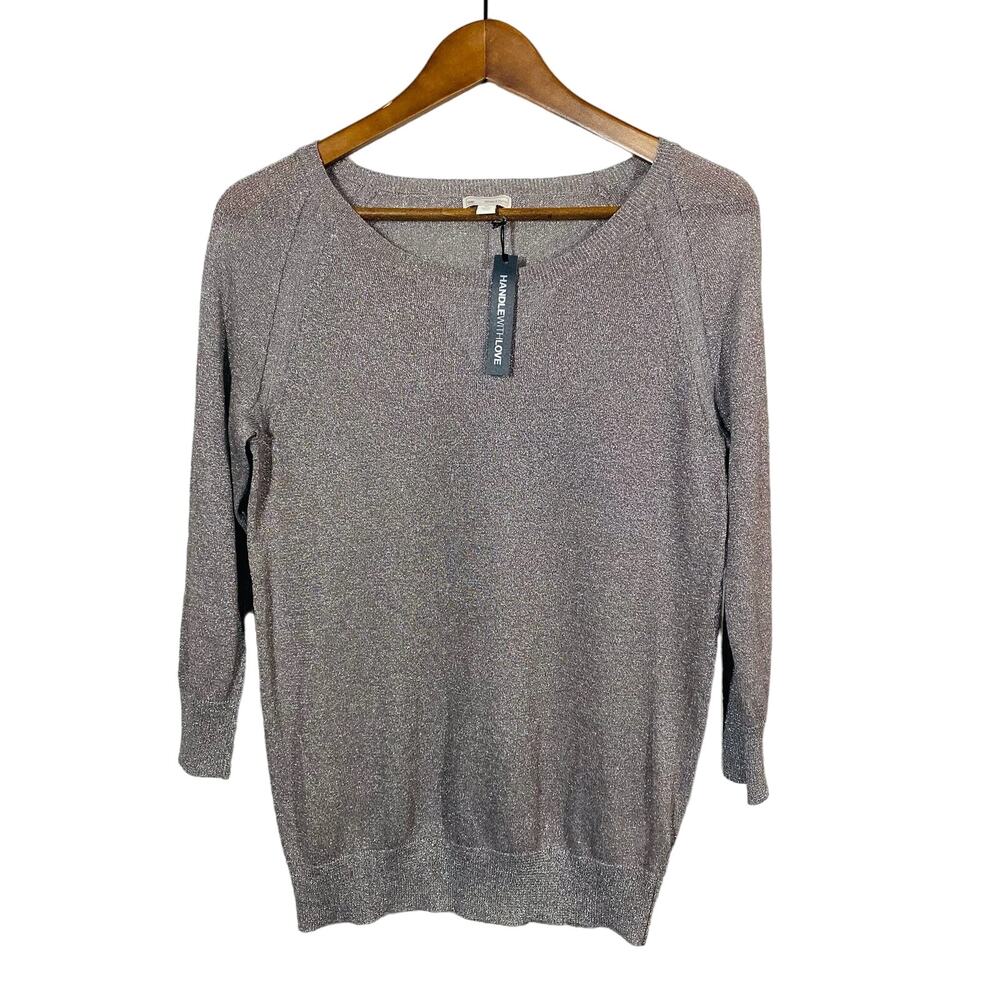 NEW! Gap Metallic Knit Scoop Neck Top 3/4 Sleeve Casual - XS